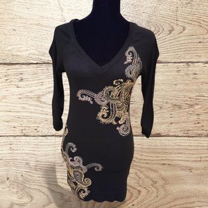 Express Little Black dress with gold paisley design Small